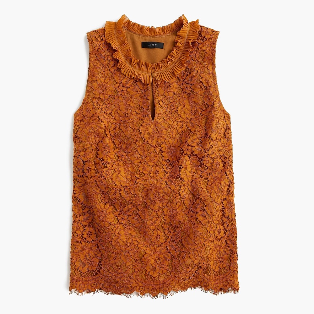 J. Crew Burnt Orange Lace Ruffle Neck Top Size XS